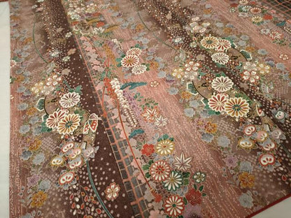 平和屋着物●上質な小紋　花蝶間道　金彩　正絹　逸品　AABM2473ck