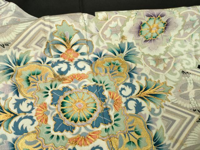 平和屋着物●豪華黒留袖　駒刺繍　双鶴飾花文　金彩　正絹　逸品　AABM2475ck