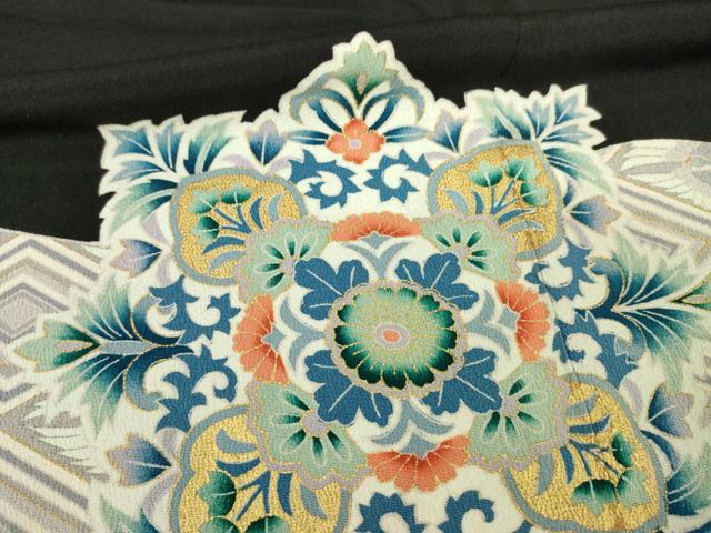 平和屋着物●豪華黒留袖　駒刺繍　双鶴飾花文　金彩　正絹　逸品　AABM2475ck