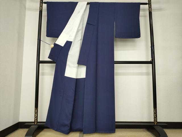 平和屋着物●上質な色無地　青褐色　正絹　逸品　AABM2477ck