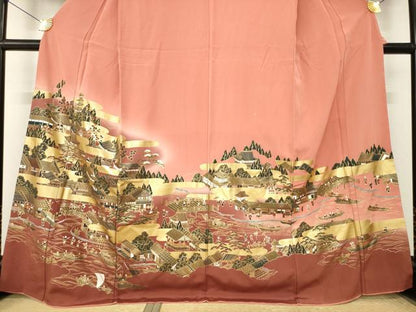 平和屋着物●訪問着　人物風景文　金彩　正絹　逸品　AABM2484ck
