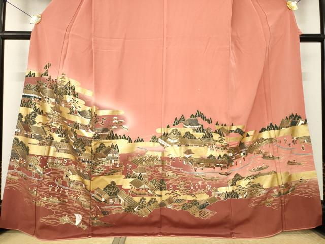 平和屋着物●訪問着　人物風景文　金彩　正絹　逸品　AABM2484ck