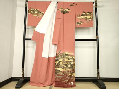 平和屋着物●訪問着　人物風景文　金彩　正絹　逸品　AABM2484ck
