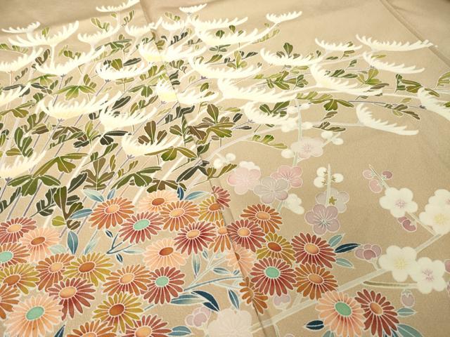 平和屋着物●色留訪問着　友禅　作家物　枝花文　正絹　逸品　AABM2488ck