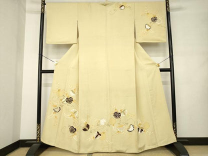 平和屋着物●工芸着物　野口　訪問着　駒刺繍　葵　金彩　正絹　逸品　AABM2494ck