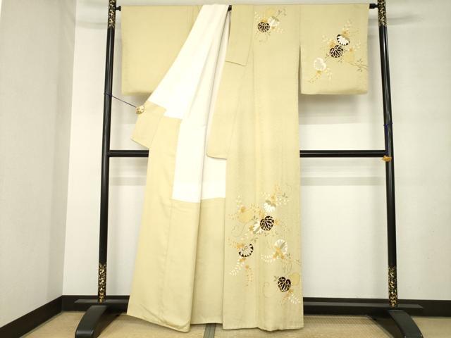 平和屋着物●工芸着物　野口　訪問着　駒刺繍　葵　金彩　正絹　逸品　AABM2494ck
