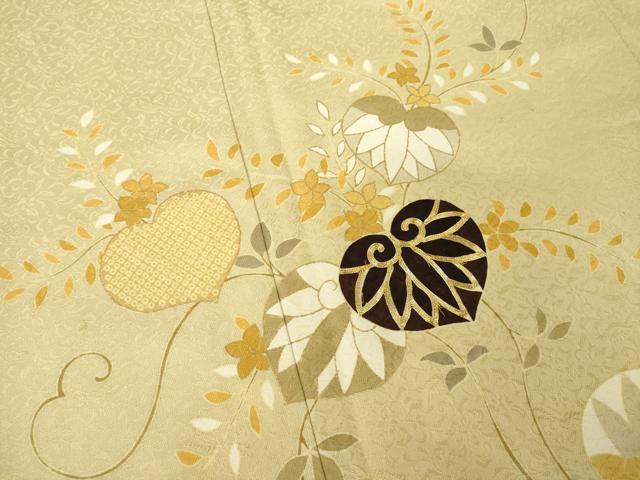 平和屋着物●工芸着物　野口　訪問着　駒刺繍　葵　金彩　正絹　逸品　AABM2494ck