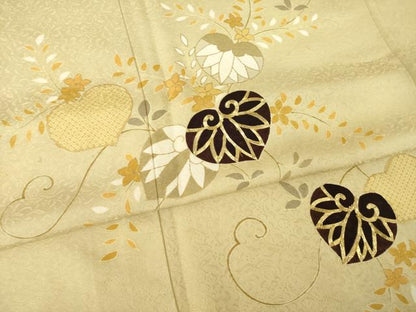 平和屋着物●工芸着物　野口　訪問着　駒刺繍　葵　金彩　正絹　逸品　AABM2494ck