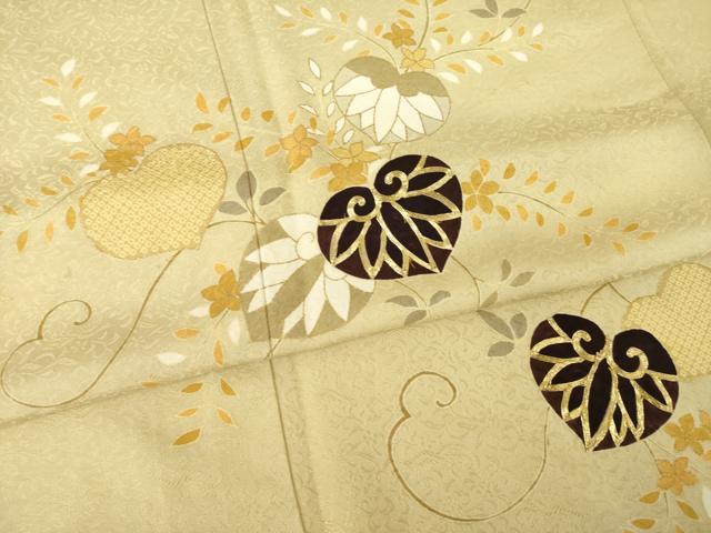 平和屋着物●工芸着物　野口　訪問着　駒刺繍　葵　金彩　正絹　逸品　AABM2494ck