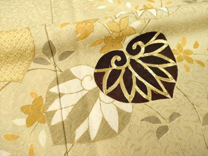 平和屋着物●工芸着物　野口　訪問着　駒刺繍　葵　金彩　正絹　逸品　AABM2494ck
