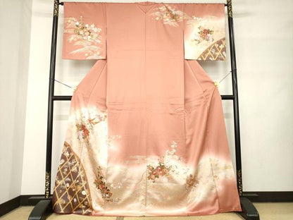 平和屋着物●訪問着　刺繍　花籬文　金銀彩　正絹　逸品　AABM2506ck