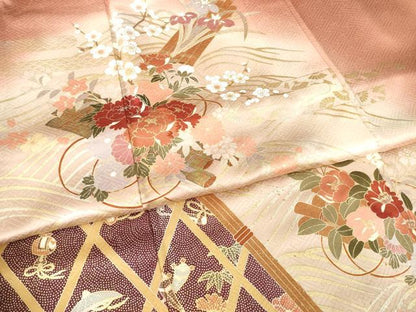 平和屋着物●訪問着　刺繍　花籬文　金銀彩　正絹　逸品　AABM2506ck