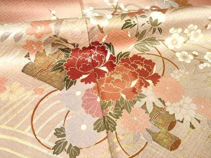 平和屋着物●訪問着　刺繍　花籬文　金銀彩　正絹　逸品　AABM2506ck