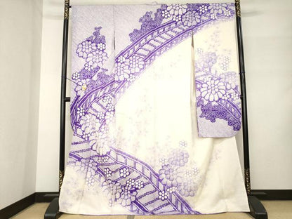 平和屋着物●豪華振袖　総絞り　渡り橋花文　ロング丈　正絹　逸品　AABM2511ck