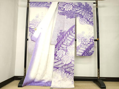 平和屋着物●豪華振袖　総絞り　渡り橋花文　ロング丈　正絹　逸品　AABM2511ck