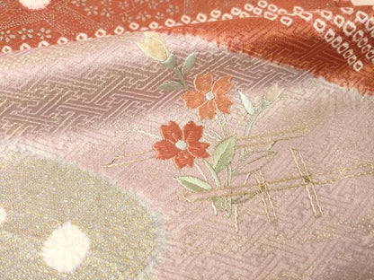 平和屋着物●訪問着　絞り　刺繍　流水花文　正絹　逸品　AABM2513ck