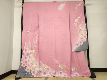 平和屋着物●豪華振袖　駒刺繍　舞花文　金糸　ロング丈　正絹　逸品　AABM2514ck