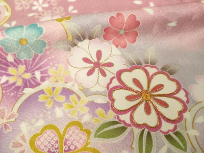 平和屋着物●豪華振袖　駒刺繍　舞花文　金糸　ロング丈　正絹　逸品　AABM2514ck