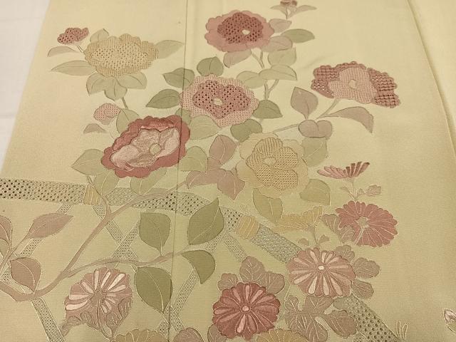 平和屋着物●中国三大刺繍　スワトウ刺繍　汕頭刺繍　総刺繍　訪問着　草花文　正絹　逸品　AABM2523ph
