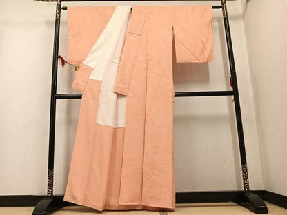 平和屋着物●上質な色無地　流水花地紋　洒落柿色　正絹　逸品　未使用　AABM2527ph