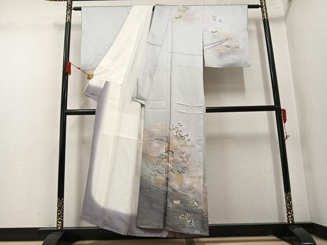 平和屋着物●訪問着　片輪車草花文　暈し染め　金彩　正絹　逸品　AABM2528ph