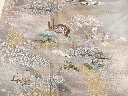 平和屋着物●訪問着　片輪車草花文　暈し染め　金彩　正絹　逸品　AABM2528ph