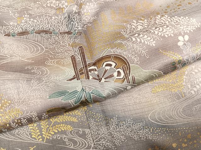 平和屋着物●訪問着　片輪車草花文　暈し染め　金彩　正絹　逸品　AABM2528ph