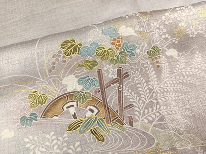 平和屋着物●訪問着　片輪車草花文　暈し染め　金彩　正絹　逸品　AABM2528ph