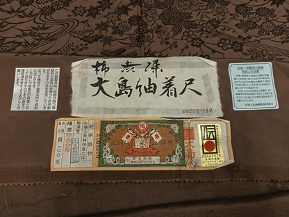 平和屋着物●本場大島紬　染大島　柿渋染　草花文　久保織物謹製　まるやま扱い　証紙付き　正絹　逸品　未使用　AABM2536ph