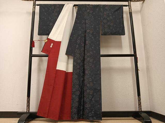 平和屋着物●本場大島紬　草花文　やまと誂製　正絹　逸品　AABM2538ph