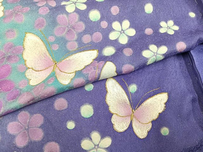 平和屋着物●豪華振袖　刺繍　花蝶文　暈し染め　金糸　金通し地　丹後ちりめん　仮絵羽　逸品　未使用　AABM2541ph