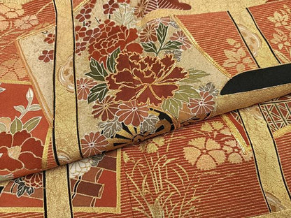 平和屋着物●豪華黒留袖　作家物　駒刺繍　エ霞色紙花車文　金彩　正絹　逸品　AABM2546ph