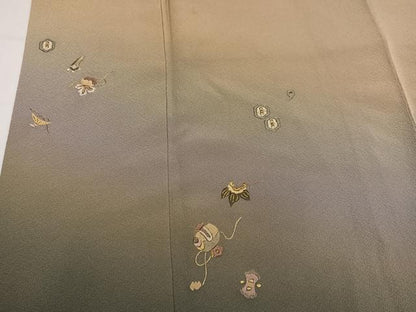 平和屋着物●訪問着　総刺繍　宝尽くし　暈し染め　金糸　正絹　逸品　AABM2547ph