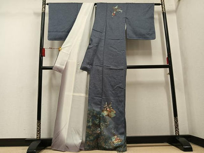 平和屋着物●訪問着　刺繍　地紙草花文　暈し染め　金彩　正絹　逸品　AABM2548ph