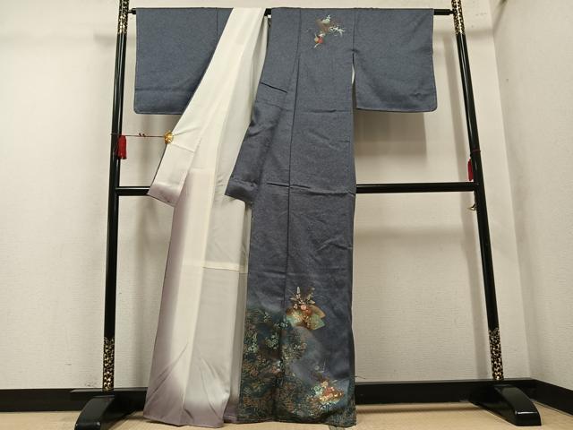 平和屋着物●訪問着　刺繍　地紙草花文　暈し染め　金彩　正絹　逸品　AABM2548ph