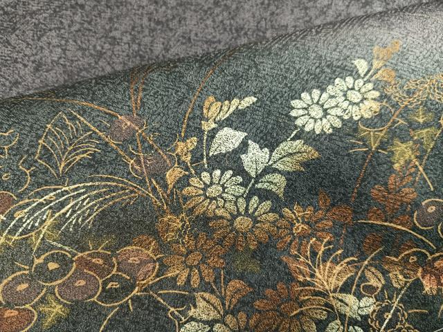 平和屋着物●訪問着　刺繍　地紙草花文　暈し染め　金彩　正絹　逸品　AABM2548ph