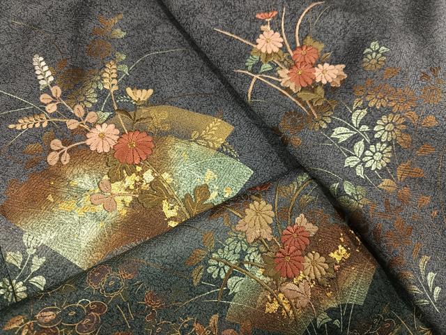 平和屋着物●訪問着　刺繍　地紙草花文　暈し染め　金彩　正絹　逸品　AABM2548ph