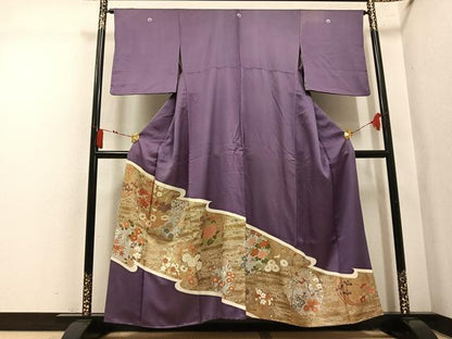 平和屋着物●創業460年・千總　色留袖　駒刺繍　草花文　金銀彩　正絹　逸品　AABM2549ph