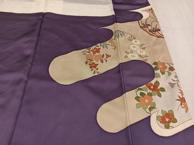 平和屋着物●創業460年・千總　色留袖　駒刺繍　草花文　金銀彩　正絹　逸品　AABM2549ph