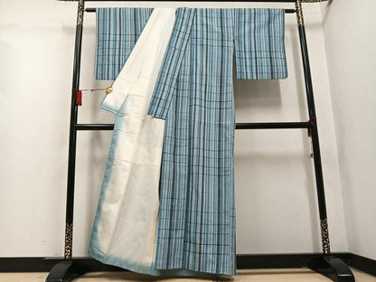 平和屋着物●上質な紬　格子　正絹　逸品　AABM2550ph