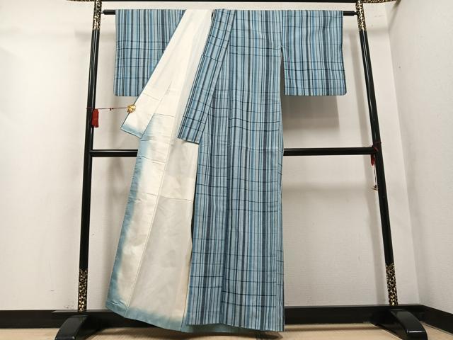平和屋着物●上質な紬　格子　正絹　逸品　AABM2550ph