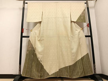 平和屋着物●訪問着　絞り　刺繍　笹竹　金糸　正絹　逸品　AABM2551ph