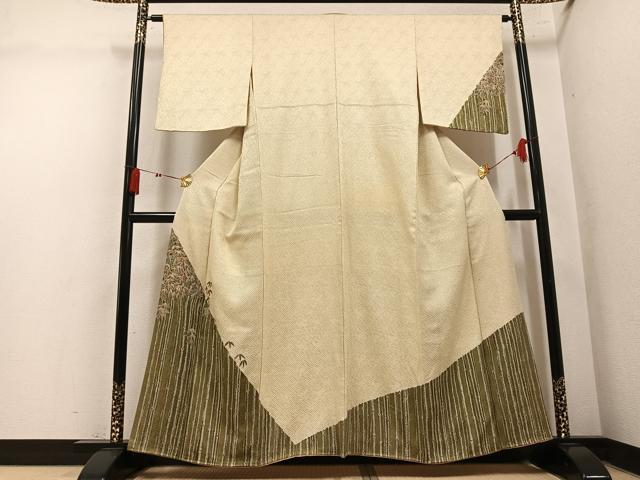 平和屋着物●訪問着　絞り　刺繍　笹竹　金糸　正絹　逸品　AABM2551ph