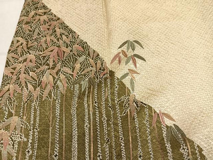 平和屋着物●訪問着　絞り　刺繍　笹竹　金糸　正絹　逸品　AABM2551ph
