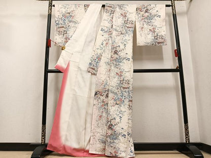 平和屋着物●上質な小紋　檜扇花文　金銀彩　正絹　逸品　AABM2552ph