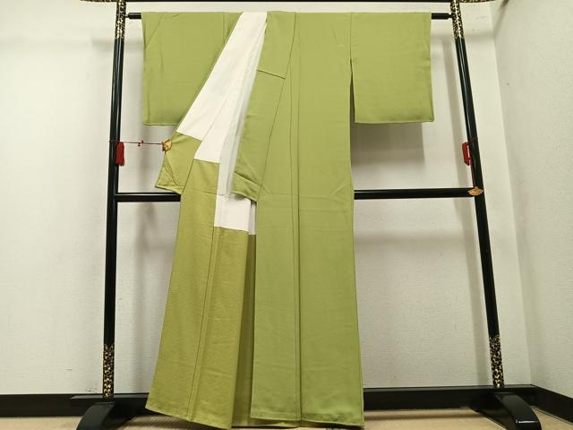 平和屋着物●上質な色無地　青朽葉色　正絹　逸品　AABM2554ph