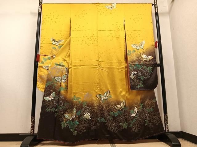平和屋着物●豪華振袖　花蝶文　暈し染め　金銀彩　正絹　逸品　AABM2558ph