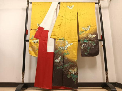 平和屋着物●豪華振袖　花蝶文　暈し染め　金銀彩　正絹　逸品　AABM2558ph