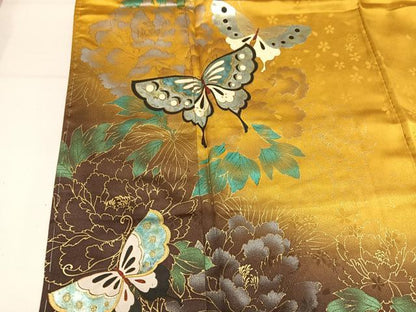 平和屋着物●豪華振袖　花蝶文　暈し染め　金銀彩　正絹　逸品　AABM2558ph