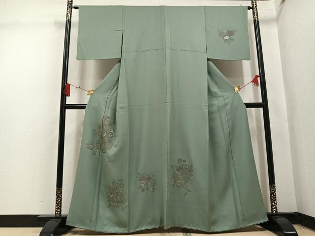平和屋着物●中国三大刺繍　スワトウ刺繍　汕頭刺繍　総刺繍　訪問着　飾花文　金糸　正絹　逸品　AABM2559ph